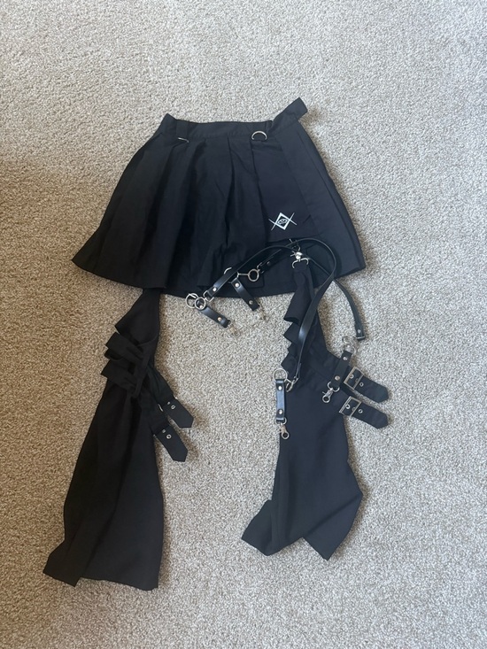 Dresses & Skirts - Black Pleated Grommet Mini Skirt with Removable Harness